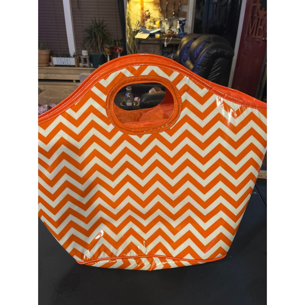 Orange White Chevron Large Beach  INSULATED‎ BAG